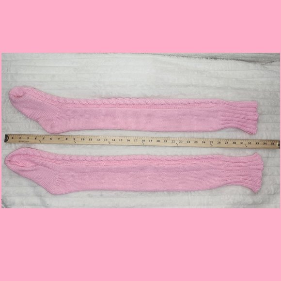 Cable Knit Thigh High Sweater Socks Pink Black Charcoal Gray Long Length NEW - Picture 2 of 7